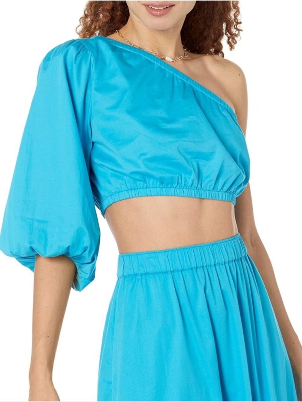 The Drop Womens Anupa Cotton One Shoulder Cropped Top Ocean Blue Size Large